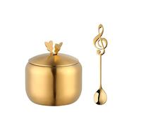 saliera, Pentola for condire con coperchio e cucchiaio, in acciaio inox for sale, pepe, peperoncino, salse, zucchero(Gold)