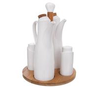 Saliera, pepiera, bottiglie per olio e aceto, in porcellana, con supporto, WHITE