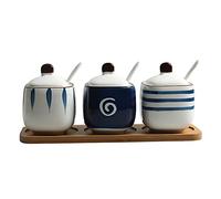 saliera, Set di 3 contenitori for spezie in ceramica con cucchiai e coperchi, for conservare pepe, zucchero, sale - Confezione da 2(3 Pieces.)