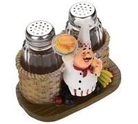 saliere e pepiere, vaschette ricaricabili per sale e pepe con porta spezie, shaker per farina con supporto per statuetta di chef, ornamenti in resina per chef, decorazione per cucina ristorante (#2)