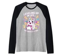 Salire di livello nella vita uno spuntino alla volta Unicorn Gamer Maglia con Maniche Raglan