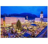 Salisburgo Austria. Mercatino di Natale nella città vecchia 1000 pezzi puzzle in legno personalizzato foto puzzle per adulti amici immagine puzzle regali per matrimonio, compleanno, San Valentino,