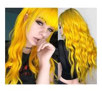 Sallcks Damen-Per cke, lang, lockig, gewellt, gelb, mit Pony, s , bunt, Cosplay, Custome, Halloween, synthetische Per cken