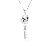 Salloog Collana con scheletro gotico, in argento Sterling 925, con ciondolo a forma di teschio vintage, con scheletro, regalo per uomo e donna, 1,5 x 0,6 pollici, in argento Sterling, con zirconia