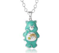 SALLY ROSE Care Bears - Collana da donna con licenza ufficiale, 40,6 cm + 5,1 cm, collana placcata argento con orsetto dei desideri, orso tifo o orsetto scontroso, Ottone, Cristallo