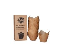 Sallys Pirottini per muffin XXL a forma di tulipano, 60 pezzi - Pirottini di carta a forma di tulipano, colore marrone, non sbiancati