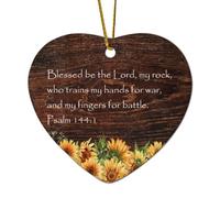 Salmo 144:1 Benedetto sia il Signore, la mia roccia, chi allena le mie mani per la guerra Cuore Ornamento di Natale in ceramica per albero di Natale Ciondolo palla Inverno Capodanno Vacanze Souvenir