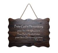 Salmo 150:1 2 Lode a Dio nel suo santuario; Lodalo nei suoi potenti cieli. Lodalo per i suoi atti Cartello in legno 6x10 Bibbia Wall Art Targhe in legno per porta d'ingresso Soggiorno Cucina Decor