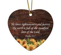 Salmo 33:5 He Loves Righteousness And Justice; The Earth Is Full of The Steadfast Love of The Lord - Cuore in ceramica per albero di Natale, citazioni commemorative per Natale e Capodanno
