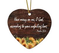 Salmo 51:1 - Decorazione da parete "Have Mercy on Me, O God, According to Your Unfailing Love", in ceramica, a forma di cuore, per albero di Natale, decorazione da appendere all'albero di Natale