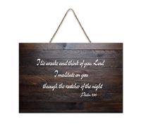 Salmo 63:6 I Lie Awake And Think of You, Meditate on You through The Watches of The Night, cartello in legno 15,2 x 25,4 cm, targa in legno per porta d'ingresso, soggiorno, cucina