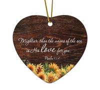 Salmo 93:4 Mightier Than The Waves of The Sea Is His Love for You Cuore Ornamento di Natale in ceramica per albero di Natale Ciondolo palla Inverno Capodanno Vacanze Souvenir Regalo per Natale