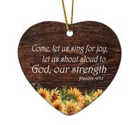 Salmo 95:1 Come Let Us Sing for Joy, Let Us Shout Aloud, to God Our Strength, ornamento in ceramica a forma di cuore per albero di Natale, decorazione da appendere con citazioni divertenti, ornamento