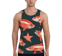 Salmon Print - Gilet da allenamento da uomo, ad asciugatura rapida, traspirante, da palestra, spiaggia, sport, abbigliamento casual quotidiano, Nero , L