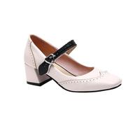 Salomé - Scarpe da donna con tacco piccolo, vintage, in pelle PU, Oxford, Mary Janes, scarpe piatte, suola spessa, tacco basso piatto, forma cucitura classica, punta rotonda, beige, 40 EU