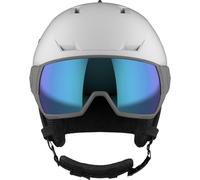 Salomon ICON LT VISOR casco, casco sci e snowboard per bambini per trail running, sicurezza in montagna e sport outdoor, White/Un ML Blue
