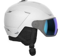 Salomon ICON LT VISOR casco, casco sci e snowboard per bambini per trail running, sicurezza in montagna e sport outdoor, White/Un ML Blue