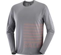 Salomon - Maglietta a maniche lunghe ultraleggera - Sense Aero LS Tee GFX M Castelrock/ Neon Flame per Uomo - Taglia XL - Grigio