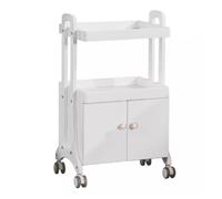 Salon Trolley with Wheels And Cabinet Doors for Hairdressing And Beauty 2 Tier Metal Cart for Hairstylist Tools Spa Rolling Cart(White-50 * 36 * 83Cm)