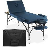 Saloniture Lettino professionale portatile leggero pieghevole in tre parti con gambe in alluminio, include poggiatesta, culla per il viso, braccioli e custodia per il trasporto, blu