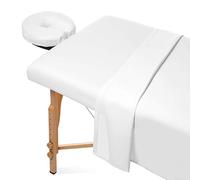 Saloniture Set di lenzuola per lettino da massaggio in microfibra, 3 pezzi, di alta qualità, include lenzuola piatte e con angoli e copertura per poggiaviso, bianco
