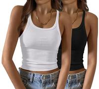 Saloogoe Canottiere da donna a coste, aderente, con scollo a V, estive, basic, confezione da 2/3 pezzi, XX-Large