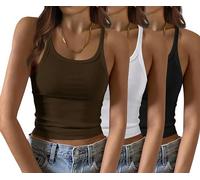 Saloogoe - Canottiere da donna, a coste, aderente, con scollo a V, estive, basic, confezione da 2/3 pezzi, XX-Large