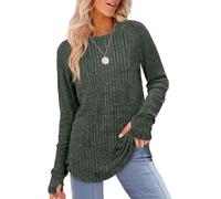 Saloogoe Maglia da donna a maniche lunghe, girocollo, leggera, con foro per il pollice, Verde, XX-Large