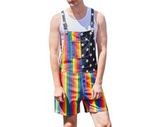 Salopette Baggy Salopette Uomo Corto Abbigliamento da Lavoro Pantaloncini Donna Estate Tuta Corta Unisex con Bretelle Arcobaleno Gamba Diritta Pantaloni da Lavoro con Tasche Streetwear, A1 rosso., XL