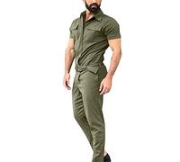 Salopette cargo da uomo, a maniche corte, alla moda e resistente, tuta da lavoro da uomo, multi tasca, comodi pantaloni per il tempo libero, streetwear, autentici salopette, verde, XXL