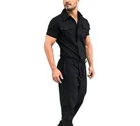 Salopette cargo da uomo, a maniche corte, alla moda e resistente, tuta da lavoro da uomo, multi tasca, comodi pantaloni per il tempo libero, streetwear, autentici salopette, Nero , M