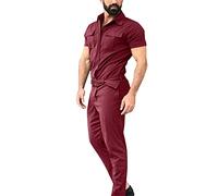 Salopette cargo da uomo, a maniche corte, alla moda e resistente, tuta da lavoro da uomo, multi tasca, comodi pantaloni per il tempo libero, streetwear, autentici salopette, Colore: rosso, M