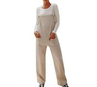 Salopette con bretelle da donna in cotone e lino tuta estiva casual vestibilità ampia salopette senza maniche con cinturino regolabile tutina tinta unita gamba larga tute con tasche abbigliamento da