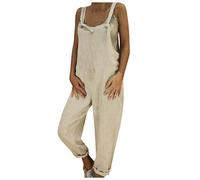 Salopette da donna di grandi dimensioni, tuta estiva in cotone e lino, tuta da donna, vintage, per il tempo libero, comoda, leggera, salopette da donna, grigio chiaro, xxl