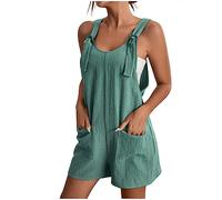 Salopette da donna estiva tinta unita casual tuta corta con tasche da donna alla moda un pezzo a gamba larga pagliaccetto pantaloncini da donna spalline regolabili tuta corta ampia, 2-verde, XXL