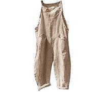 Salopette da donna estive, larghe, larghe, larghe, senza maniche, a righe, casual, con tasche, sportive, pantaloni lunghi, giallo., XXXL