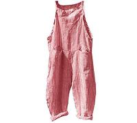 Salopette da donna estive, larghe, larghe, larghe, senza maniche, a righe, casual, con tasche, sportive, pantaloni lunghi, Colore: rosso, M