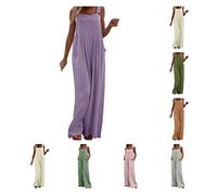 Salopette da donna estive, taglie grandi, tuta da spiaggia, estiva, elegante e lunga, in tessuto, pantaloni lunghi, Ag., XXL