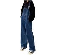 Salopette da donna in jeans 90 baggy denim, senza maniche, taglio largo, casual, lungo, per adolescenti, ragazze, streetwear, pantaloni con spalline in denim, O blu., XXL