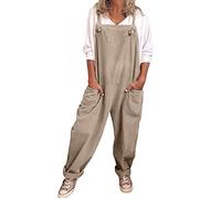 Salopette Da Donna in Lino Estive Cotone Morbida Jumpsuit Comode Gamba Larga Casual Tuta Intera Playsuit Leggera Vintage Pantaloni Baggy Con Tasche Regolabile Cinghie Oversize Salopette Premaman