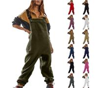 Salopette da donna in pile vestibilità ampia cinghie regolabili tuta tinta unita con tasche tuta lunga termica pantaloni tuta invernale comoda salopette da donna salopette da donna salopette oversize,