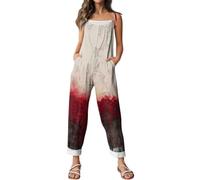 Salopette da donna per Halloween, senza maniche, con tasche, stampa 3D, gamba larga, oversize, comode, per il tempo libero, autunno, inverno, elegante, O rosso mattone, XXL