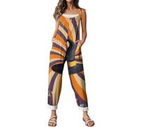 Salopette da donna per Halloween, senza maniche, con tasche, stampa 3D, gamba larga, oversize, comode, per il tempo libero, autunno, inverno, elegante, O blu., L