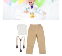 Salopette da uomo in cotone, set da 2 pezzi, color kaki, 120 cm, con camicia a maniche lunghe e pantaloni