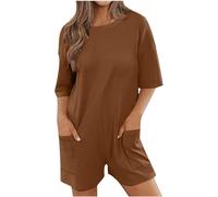 Salopette Donna Corta Estiva Tutine Manica Corta Pagliaccetto Casual Moda Jumpsuit a Tinta Unita con Tasca Monopezzi e Tutine Larga Gamba Eleganti Comodi Traspirante Oversize S-XXL