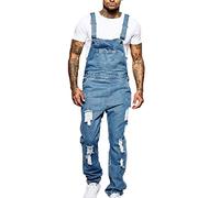 Salopette in Denim con Bretelle strappate da Uomo Pantaloni Jeans Strappati con Tuta Casual alla Moda