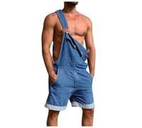Salopette Jeans Uomo, Salopette Corta da Uomo, in Jeans, retrò, in Denim,Taglio Largo, in Denim, con Bretelle, Blu Jeans Corti Tuta da Uomo in Denim Abbigliamento da Lavoro,