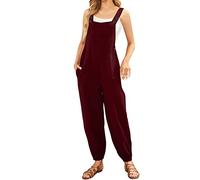 Salopette Nera Donna Cotone e Lino Gamba Larga Estiva Jumpsuit Comode Casual Tuta Intera Regolabile Cinghie Playsuit Con Tasche Salopette Premaman Vintage Senza Maniche Oversize Pantaloni Baggy