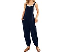 Salopette Nera Donna Cotone e Lino Gamba Larga Estiva Jumpsuit Comode Casual Tuta Intera Regolabile Cinghie Playsuit Con Tasche Salopette Premaman Vintage Senza Maniche Oversize Pantaloni Baggy
