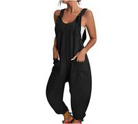 Salopette Nera Donna Estiva Comode Morbida Jumpsuit Gamba Larga Monopezzi Overall Tuta Intera Vintage Senza Maniche Regolabile Cinghie Pantaloni Baggy Oversize Playsuit Leggera Salopette Premaman